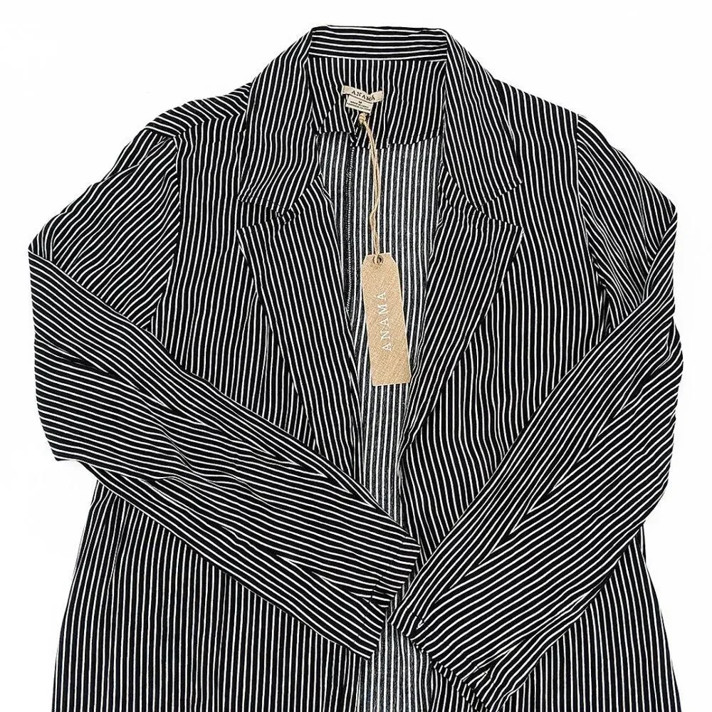 Anama USA Long Open Blazer Womens Medium Stripe Boho Lightweight Business Casual - Picture 3 of 5